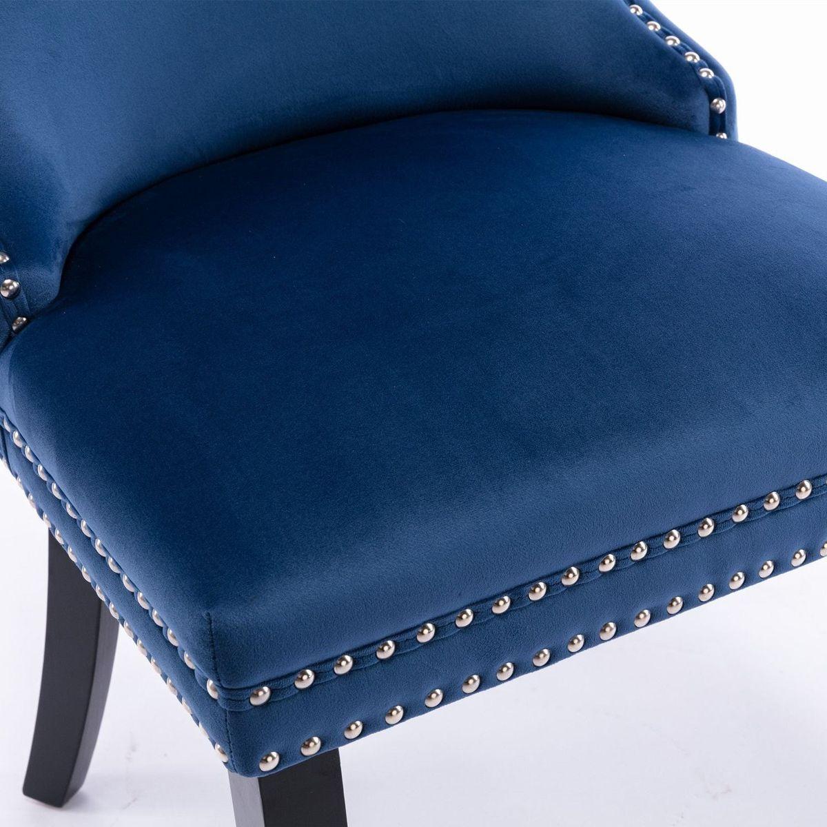 Upholstered Wing-Back Dining Chair with Backstitching Nailhead Trim and Solid Wood Legs, Set of 2, Blue, 8809BL, KD