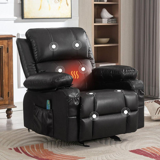 Vanbow.Recliner Chair Rocking Chairs for Adults Oversized with 2 Cup Holders, USB Charge Port Soft Features a Manual Massage and Heat.BLACK