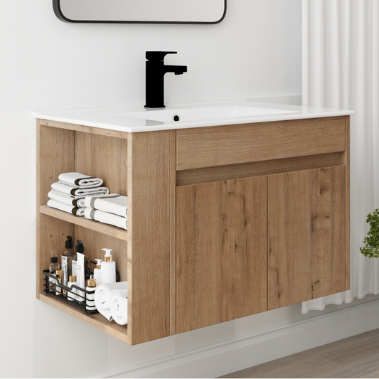 30 Inch Bathroom Vanity With White Ceramic Basin and Adjust Open Shelf (KD-PACKING)
