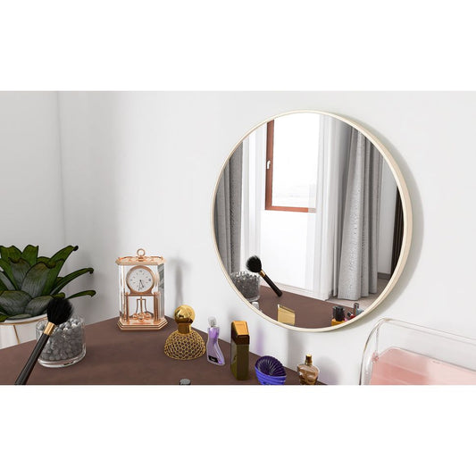 Matte Gold Wall Mirror 24" Round Mirror Metal Framed Mirror Circle Wall-Mounted Mirror, Circular Mirror for Bathroom Wall Decor Living Room