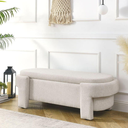 Linen Fabric Upholstered Bench with Large Storage Space for the Living Room, Entryway and Bedroom,Beige,( 51.5"x20.5"x17" )