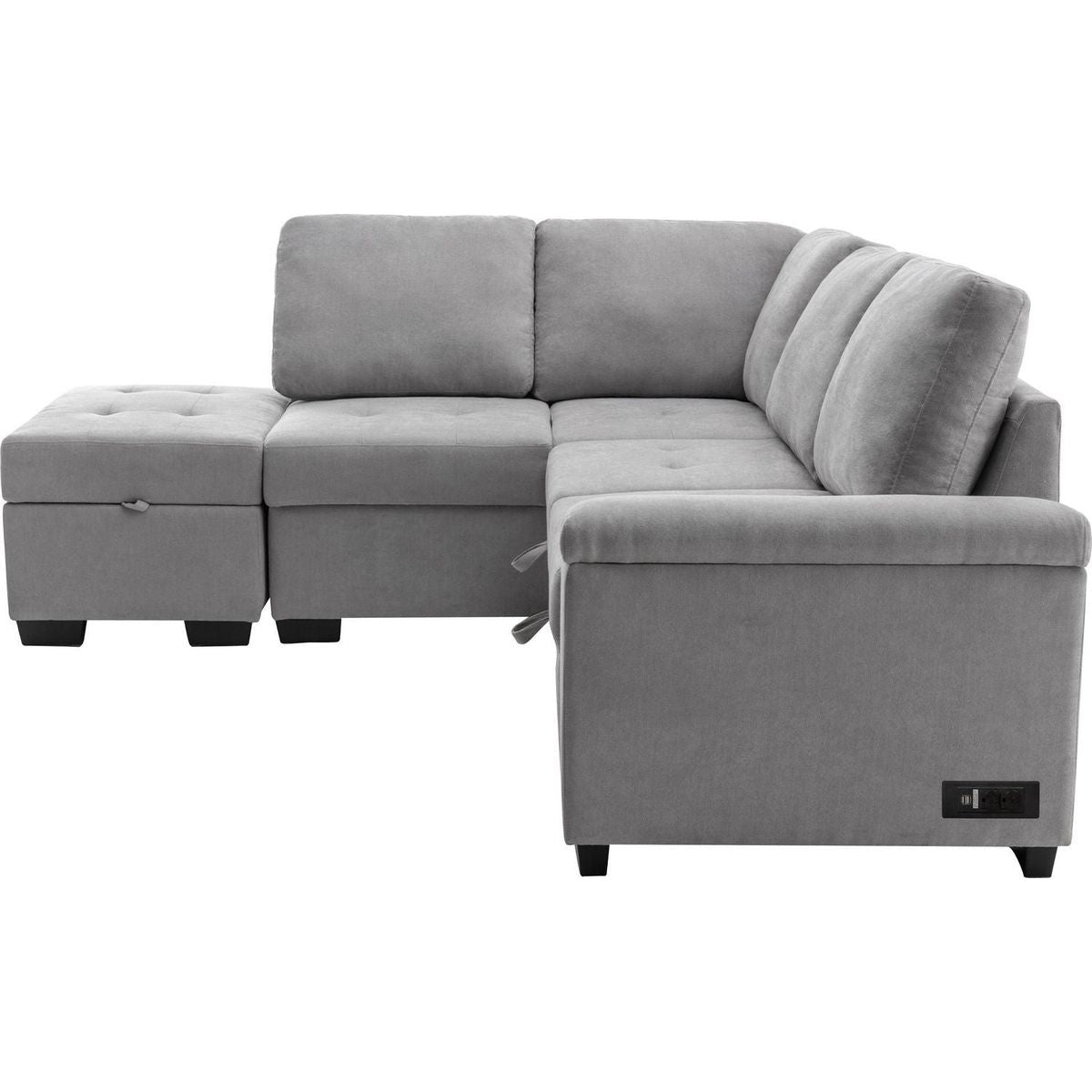 Sleeper Sectional Sofa, L-Shape Corner Couch Sofa-Bed with Storage Ottoman & Hidden Arm Storage & USB Charge for Living Room Apartment, Gray