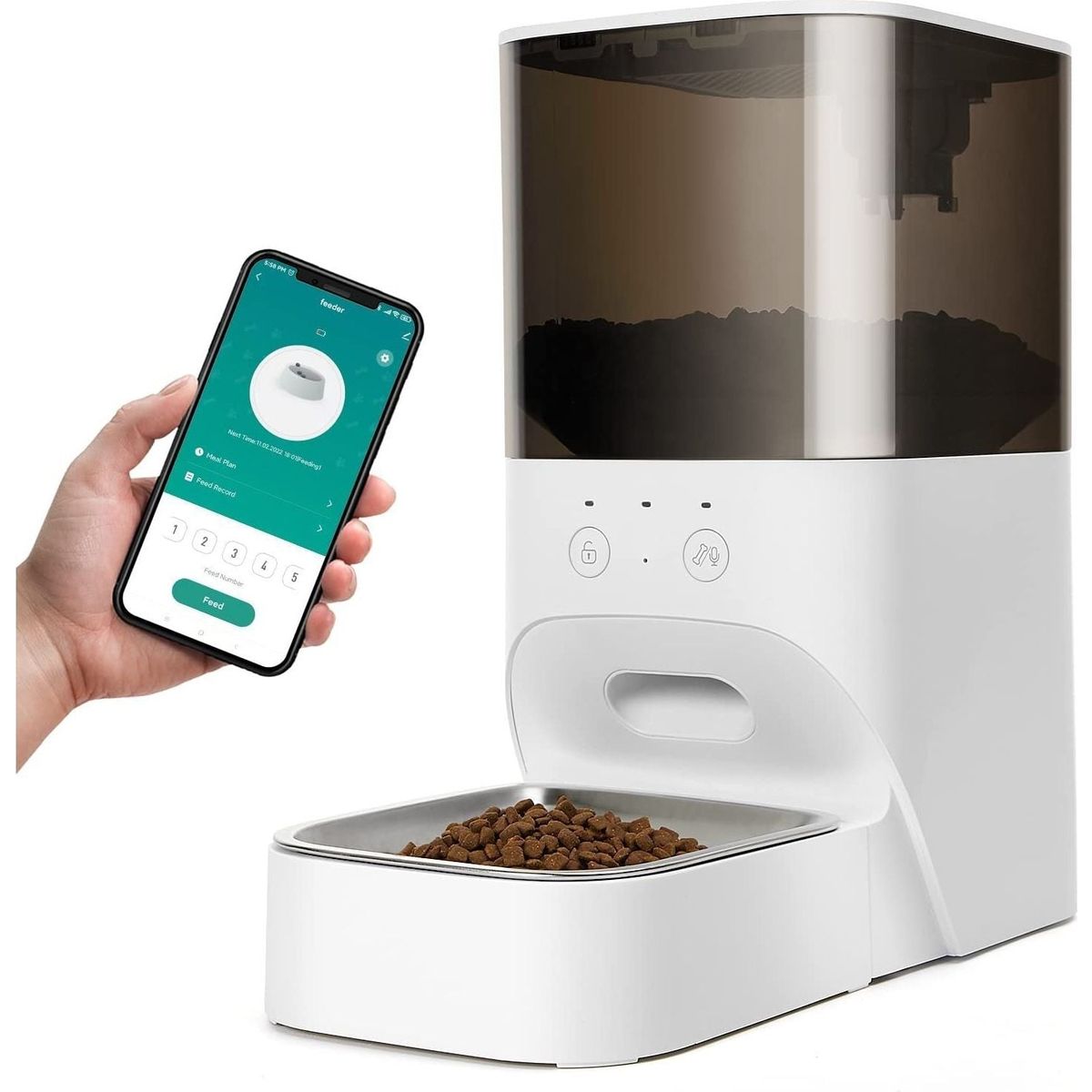 Automatic Cat Feeder, Timed Cat Feeder with APP Control, Dog Food Dispenser with Stainless Steel & Lock Lid, Up to 20 Portions 10 Meals Per Day, 30S Voice Recorder, 4L Programmable Pet Feeder