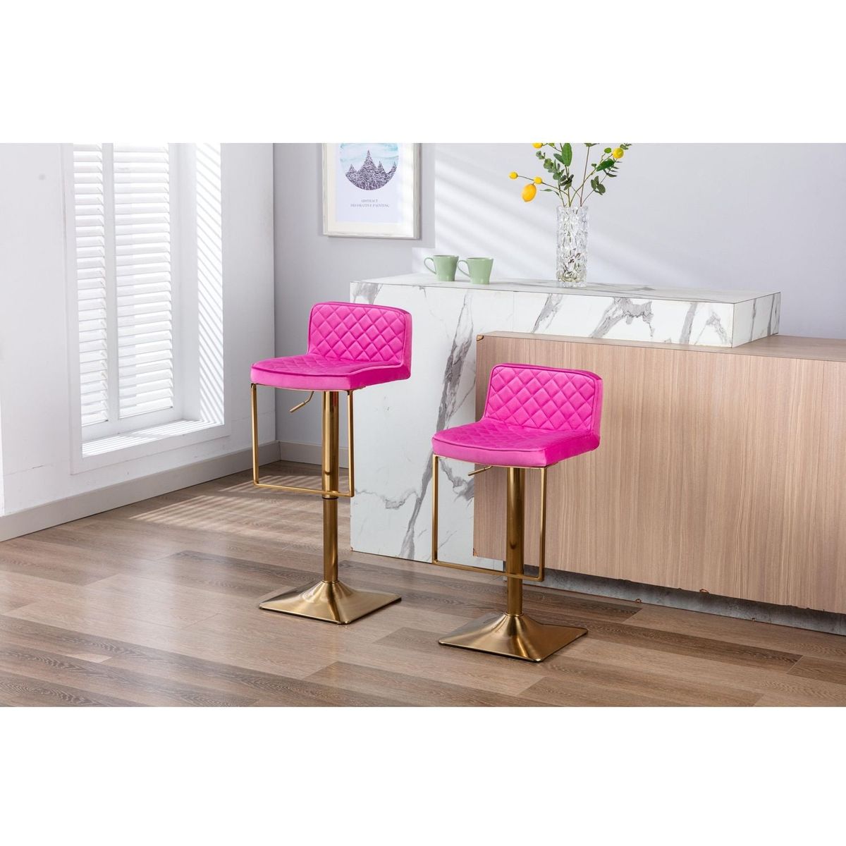 Bar Stools - Swivel Barstool Chairs with Back, Modern Pub Kitchen Counter Height, velvet