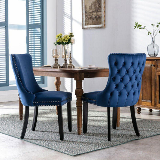 Upholstered Wing-Back Dining Chair with Backstitching Nailhead Trim and Solid Wood Legs, Set of 2, Blue, 8809BL, KD