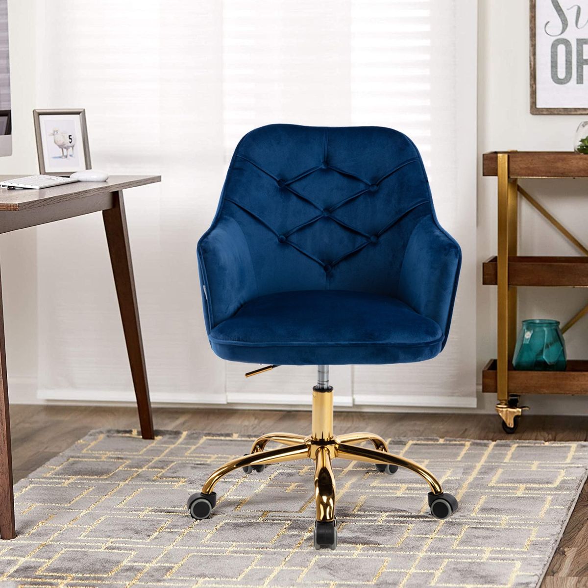 Velvet Swivel Shell Chair for Living Room, Office chair, Modern Leisure Arm Chair Navy