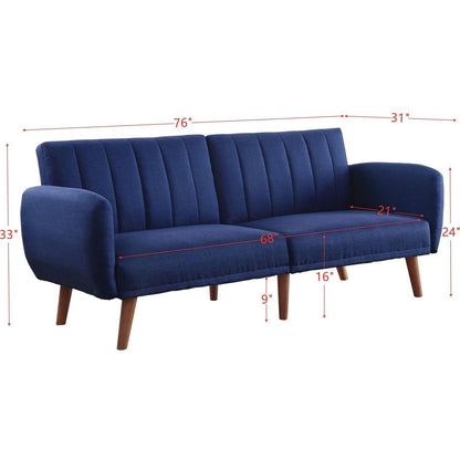 Bernstein Adjustable Sofa, Blue Linen & Walnut Finish