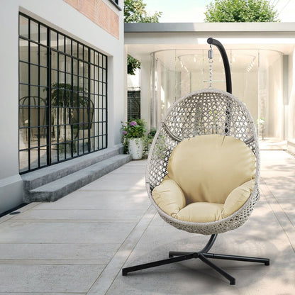 Large Hanging Egg Chair with Stand & UV Resistant Cushion Hammock Chairs with C-Stand for Outdoor Indoor Space