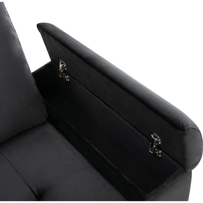 Sleeper Sectional Sofa, L-Shape Corner Couch Sofa-Bed with Storage Ottoman & Hidden Arm Storage & USB Charge for Living Room Apartment, Black