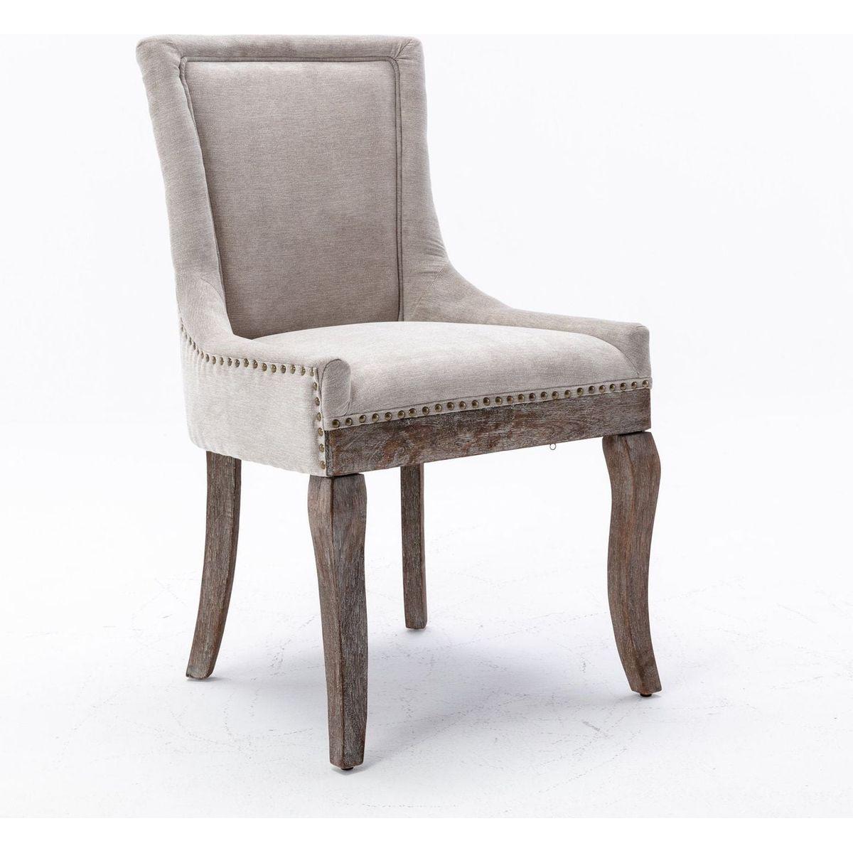 Ultra Side Dining Chairhickened fabric chairs with neutrally toned solid wood legsBronze nail headet of 2eige