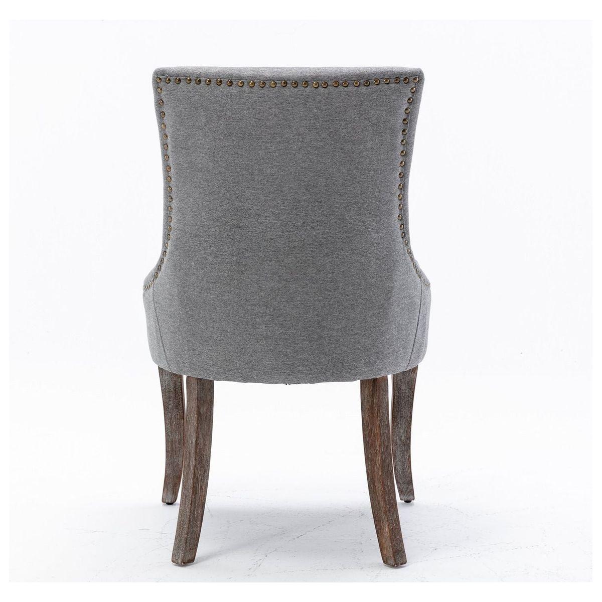 Ultra Side Dining Chair, Thickened fabric chairs with neutrally toned solid wood legs, Bronze nail head, Set of 2, Gray