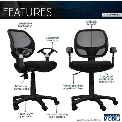 Midback Mesh Task Office Chair, Black