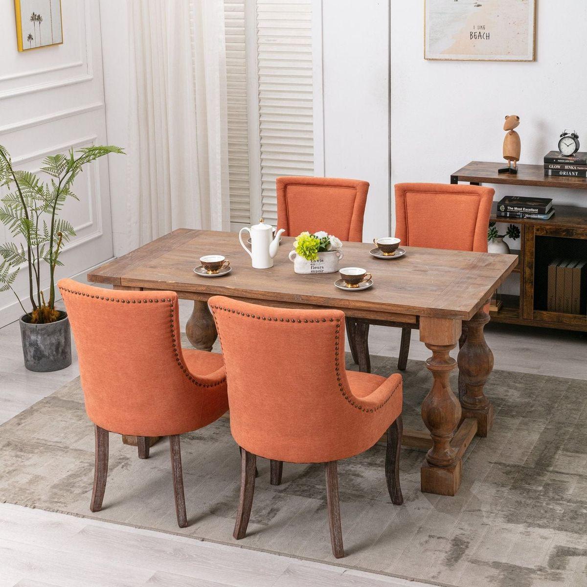 Ultra Side Dining Chairhickened fabric chairs with neutrally toned solid wood legsBronze nail headet of 2range