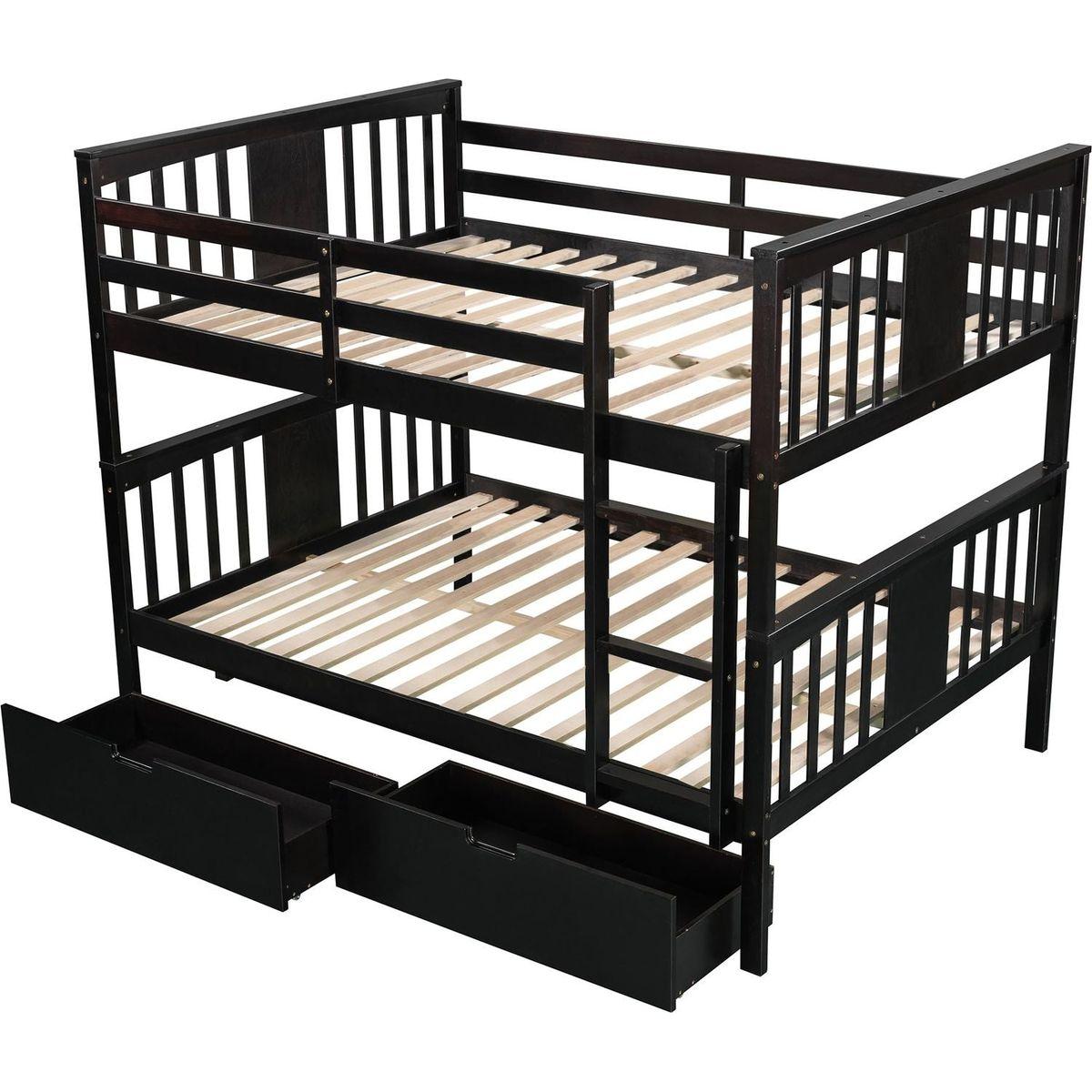 Full over Full Bunk Bed with Drawers and Ladder for Bedroom, Guest Room Furniture-Espresso