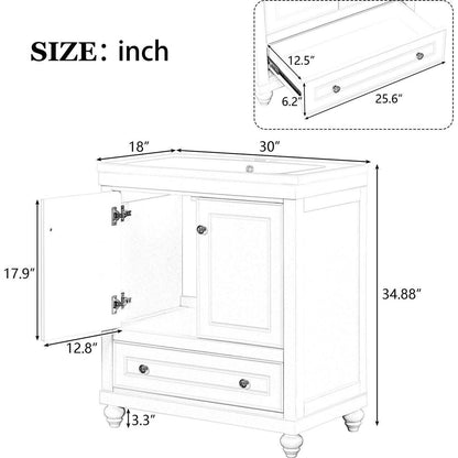 30" Bathroom Vanity with Sink, Combo, Cabinet with Doors and Drawer, Solid Frame and MDF Board, White