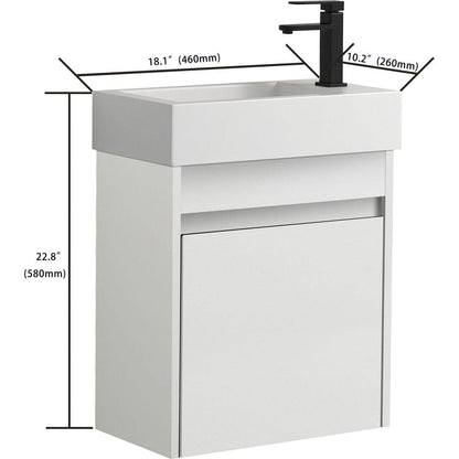 Bathroom Vanity For Small Bathroom With Single Sink, Soft Close Doors, Float Mounting Design, 18x10-00518 WSG