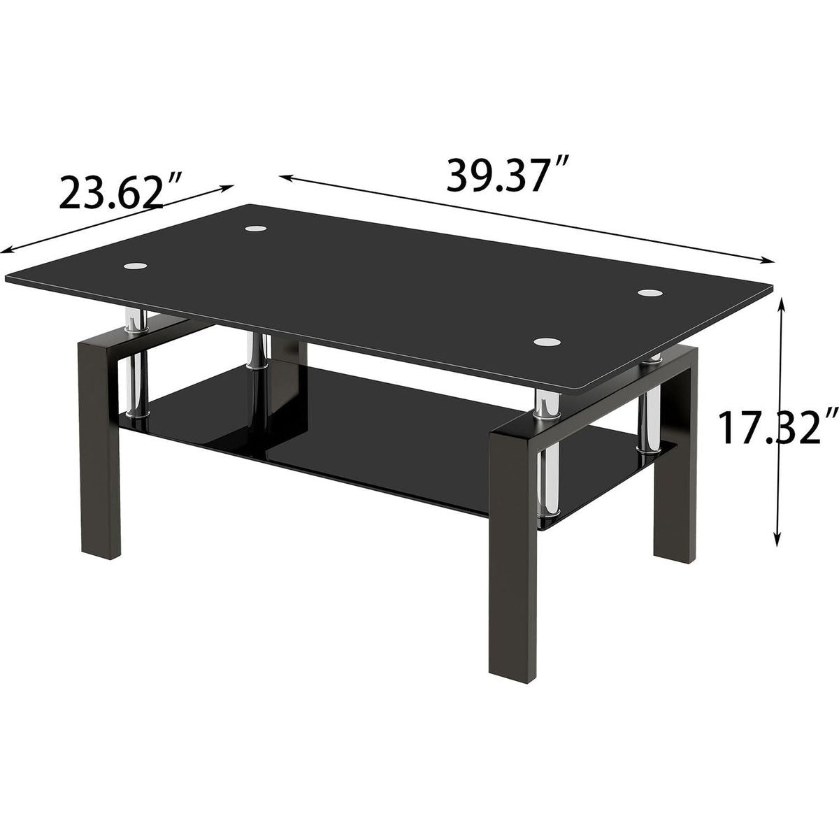 Tempered Black Glass Coffee Table, 2-Layers Tea Table