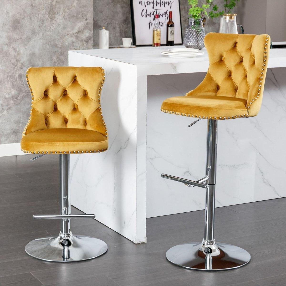 Swivel Velvet Barstools Adjustable Seat Height from 25-33 Inch - Streamdale Furniture
