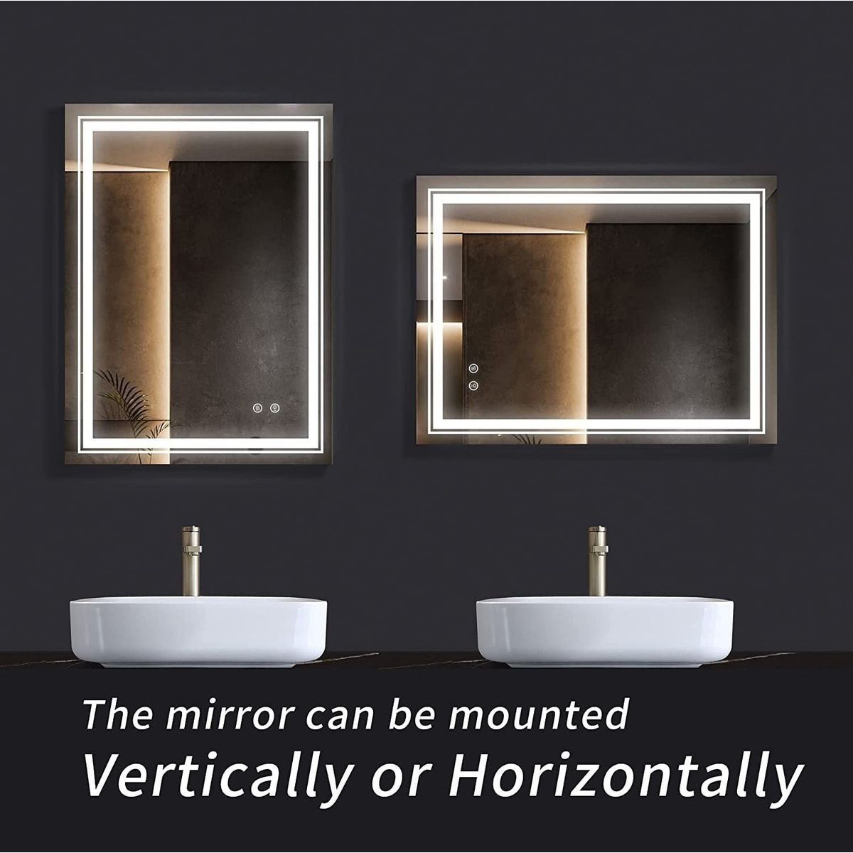 32x24 LED Lighted Bathroom Wall Mounted Mirror with High Lumen+Anti-Fog Separately Control+Dimmer Function