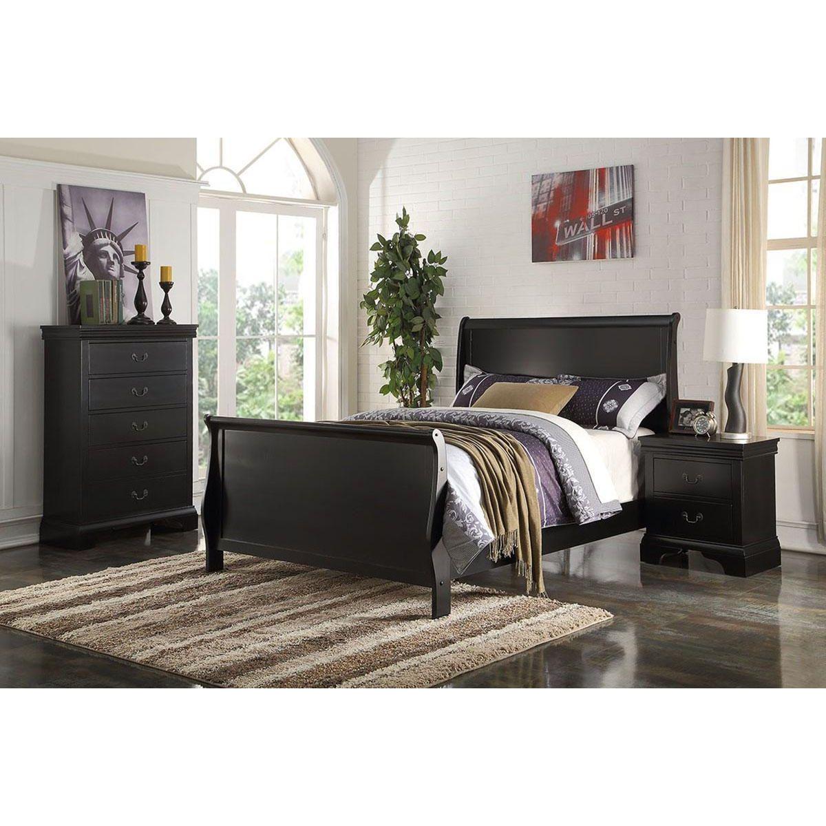 Contemporary Bedroom Furniture Nightstand Black Color 2 x Drawers Bed Side Table Pine wood