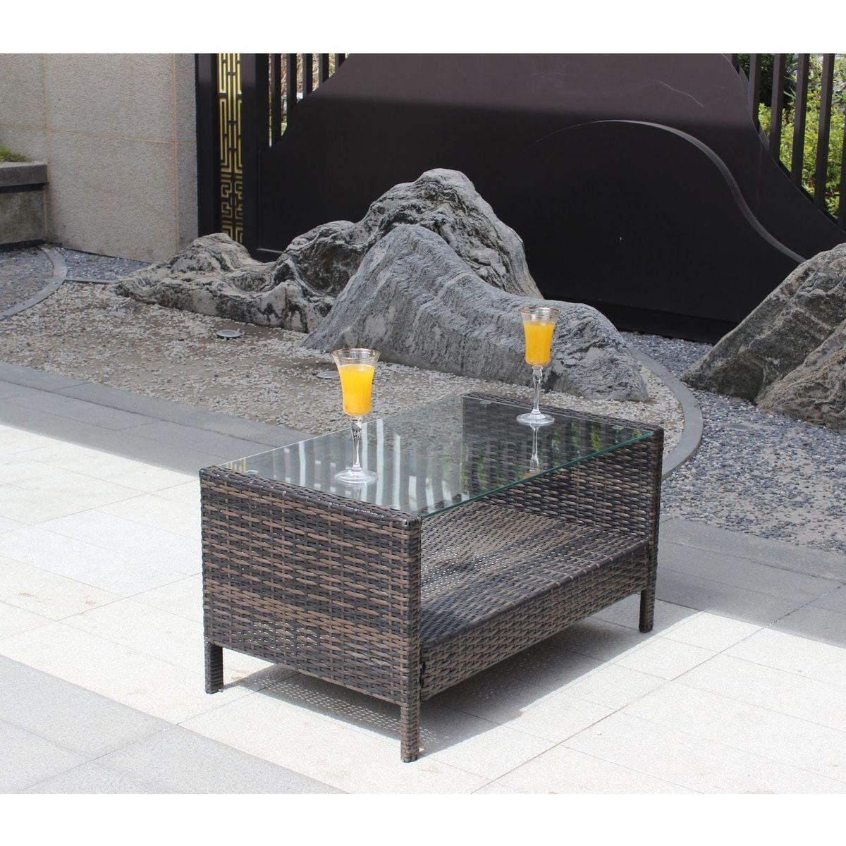 Outdoor patio Furniture Coffee Table with clear tempered glass