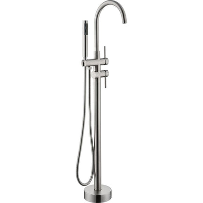 Mount Bathtub Faucet Freestanding Tub Filler Brushed Nickel Standing High Flow Shower Faucets with Handheld Shower Mixer Taps Swivel Spout