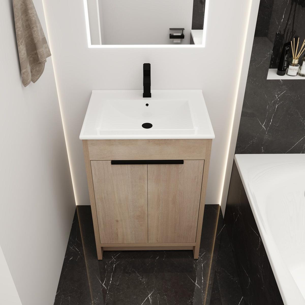 Freestanding Bathroom Vanity with White Ceramic Sink & 2 Soft-Close Cabinet Doors ((KD-PACKING),BLO-G-BL9060B),W1286S