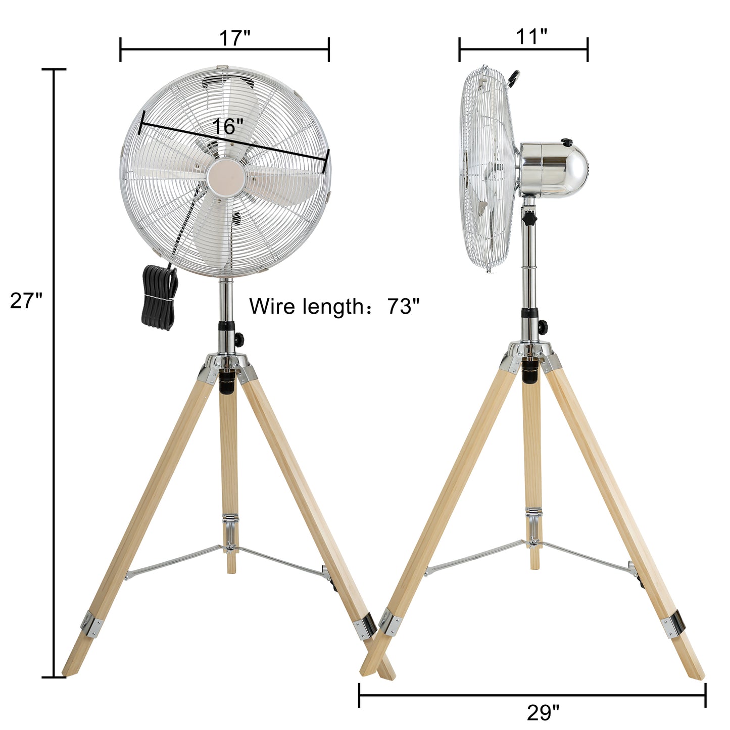 Retro Tripod Fan, Home Air Circulation Nostalgic Vertical Fan, 3 Speeds, Adjustable Height, Silver-16 Inch, 16 Inch