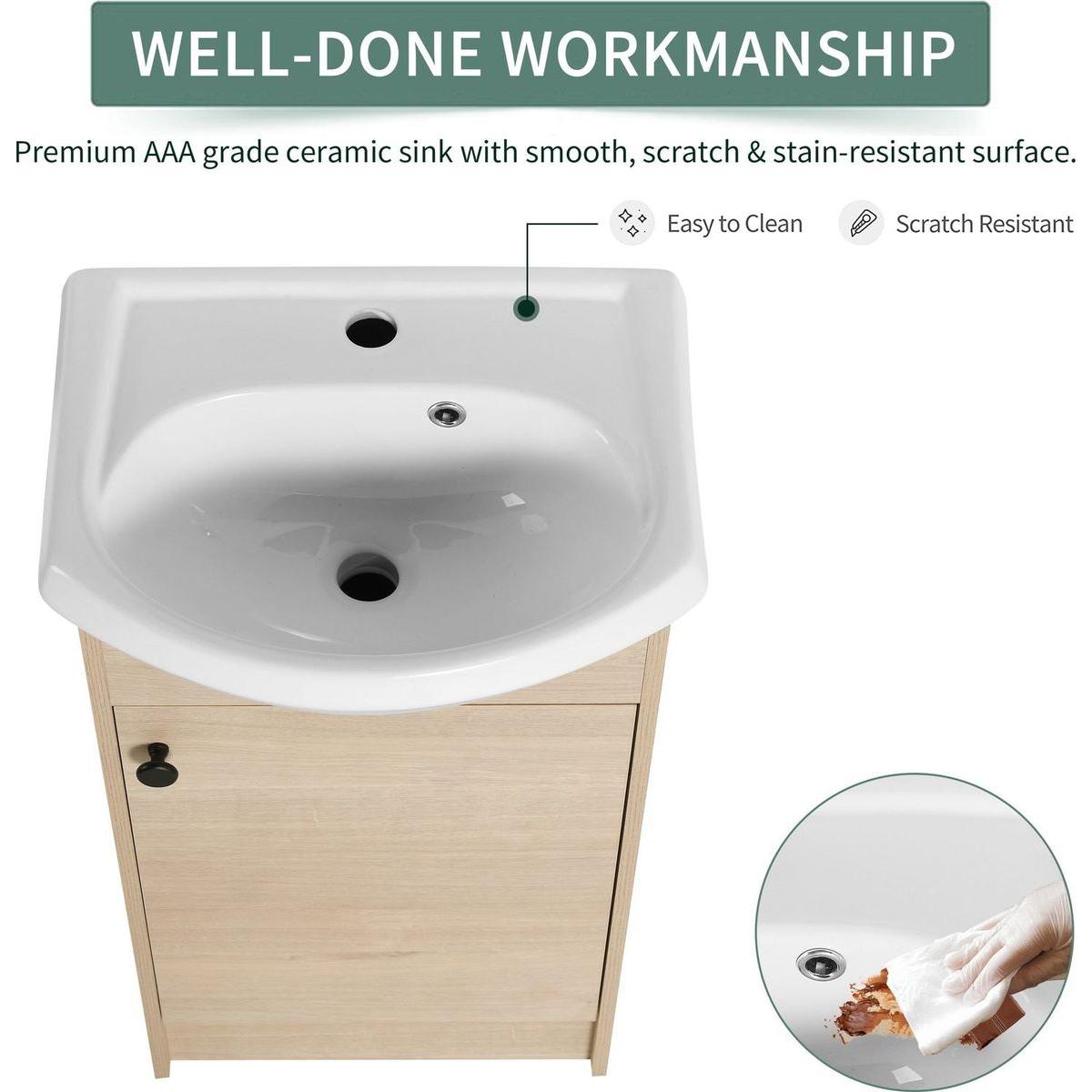 Freestanding 18 Inch Bathroom Vanity, Small Bathroom Vanity With Sink, Bathroom Vanity and Sink Combo (KD-PACKING)-G-BVB02218PLO