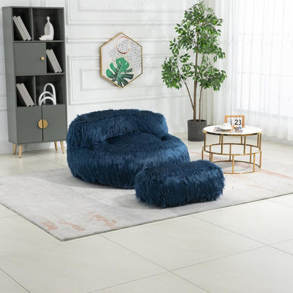 Bean Bag Chair Faux fur Lazy Sofa /Footstool Durable Comfort Lounger High Back Bean Bag Chair Couch for Adults and Kids, Indoor