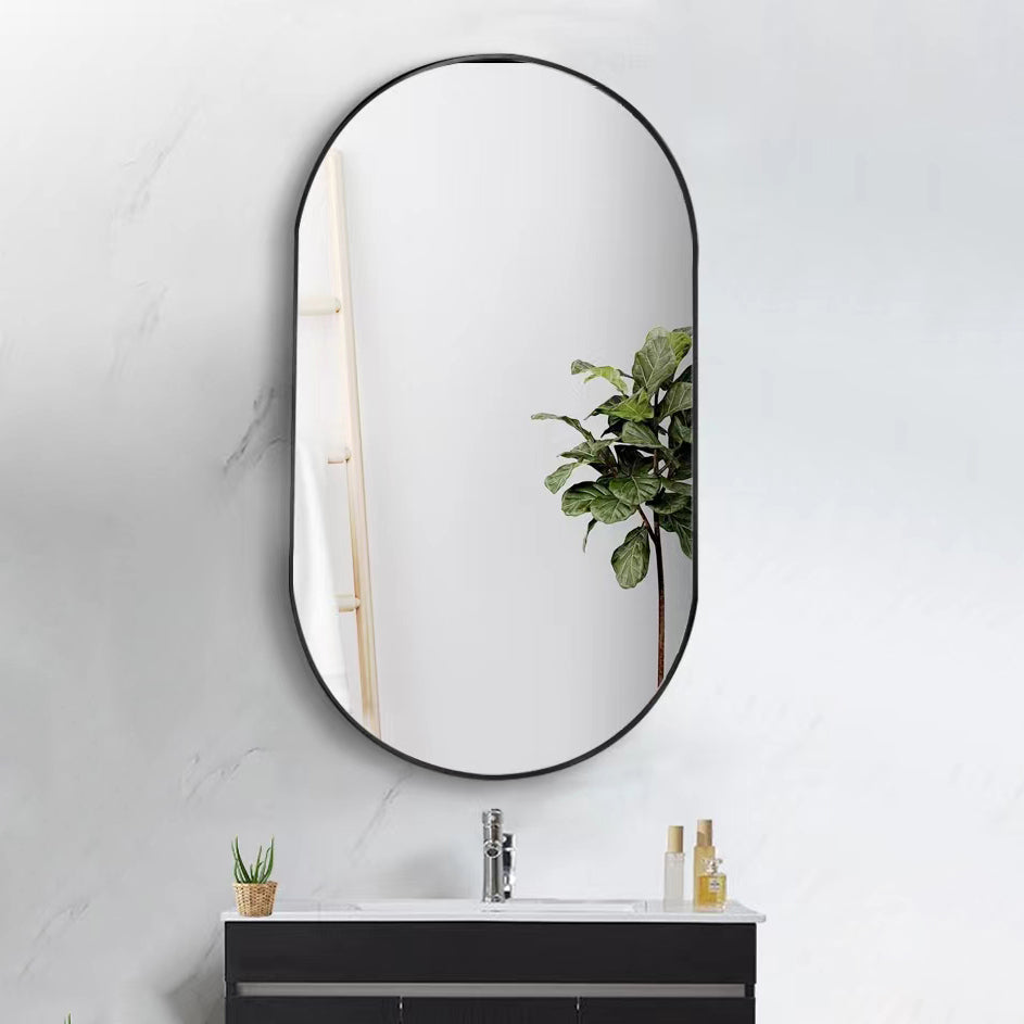 Wall Mounted Mirror, 36" x18" Fan& Pre-Set Hooks for Vertical & Horizontal Hang, Ideal for Bedroom, Bathroom