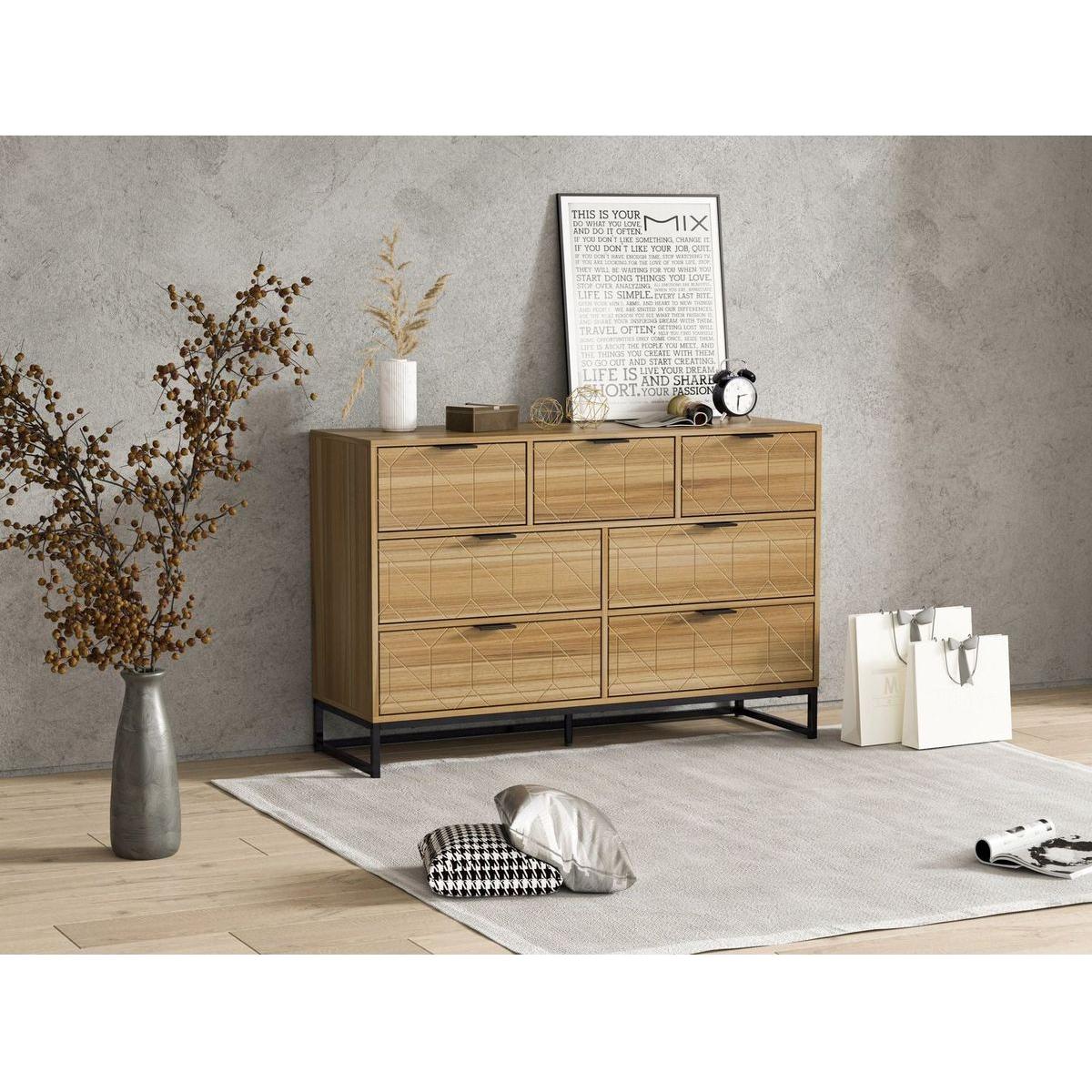 Modern 7 Drawer Dresser Wood Cabinet (Walnut)