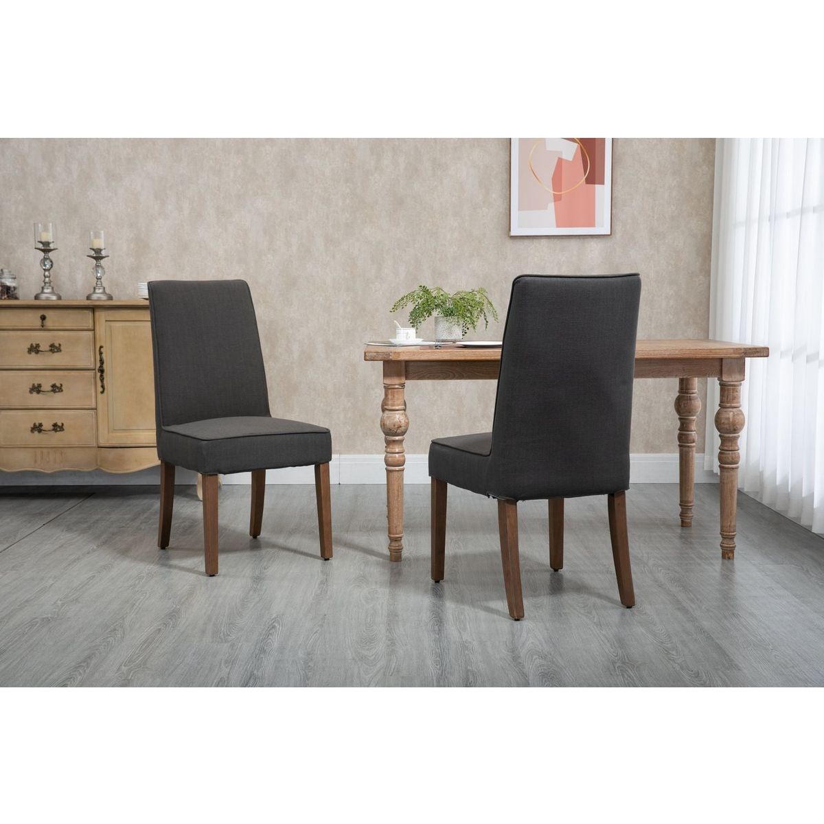 Cover Removable Interchangeable and Washable Gray Linen Upholstered Parsons Chair with Solid Wood Legs 2 PCS