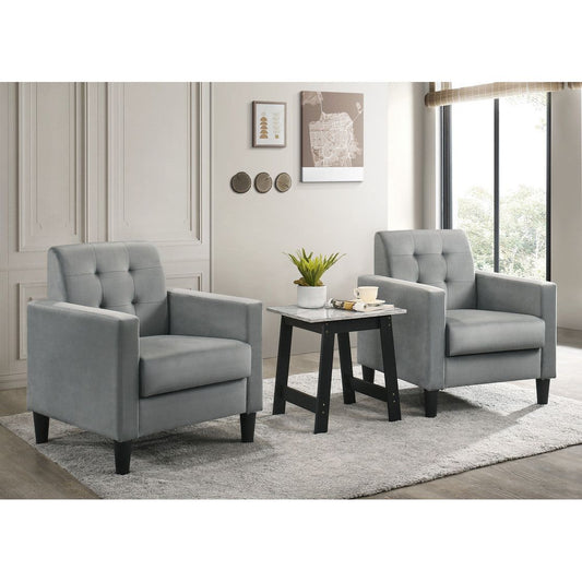 Hale Light Gray Velvet Armchairs and End Table Living Room Set