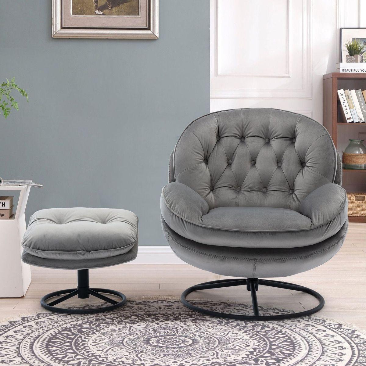 Accent chair TV Chair Living room Chair Grey with ottoman