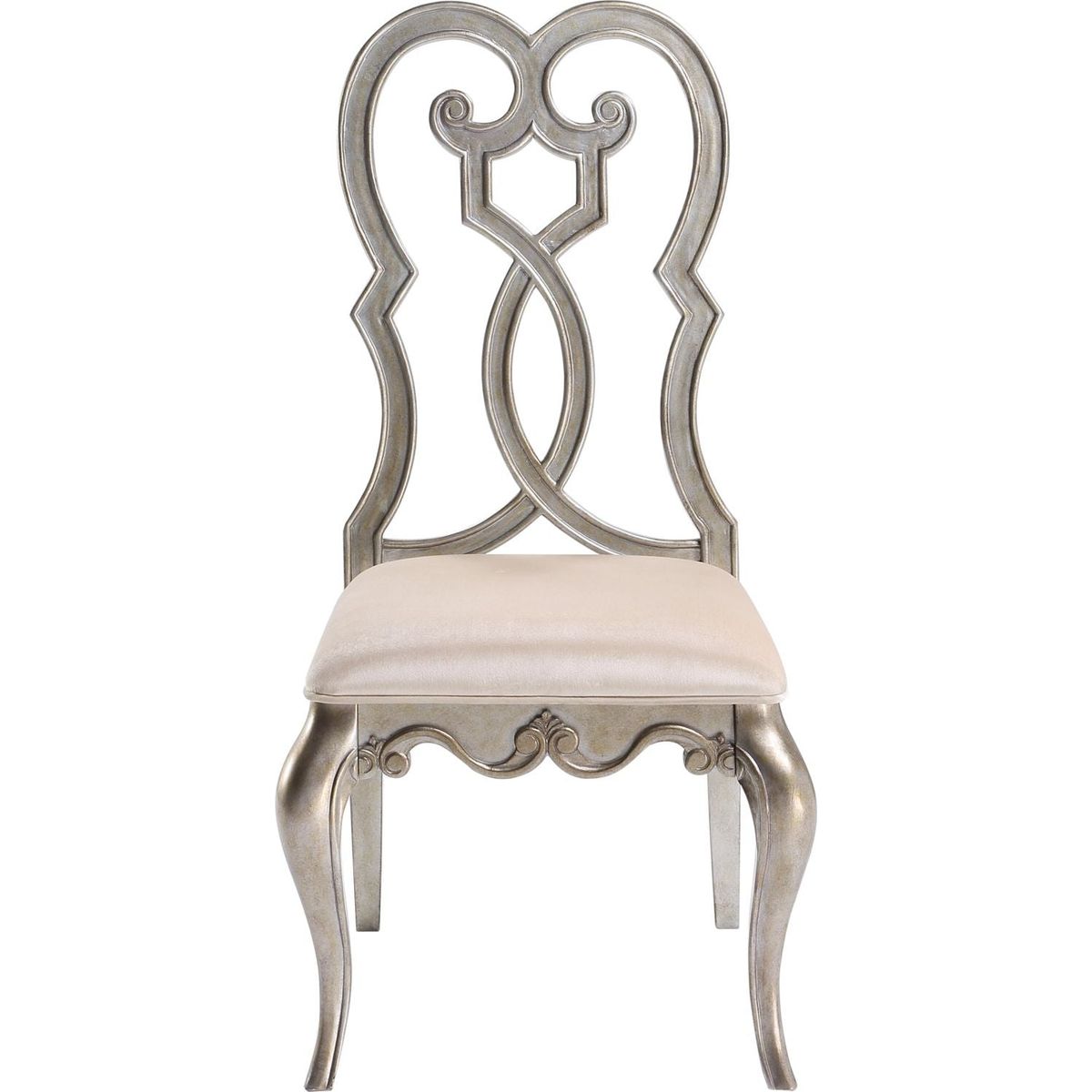 Esteban Side Chair (Set-2) in Ivory Velvet & Antique Champagne Finish