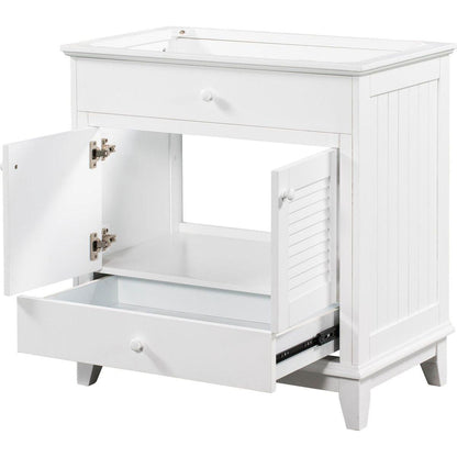 30" Bathroom Vanity Base without Sink, Bathroom Cabinet with Two Doors and One Drawer, White