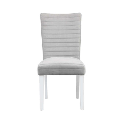 Elizaveta Side Chair (Set-2), Gray Velvet, Faux Crystal Diamonds &White High Gloss Finish