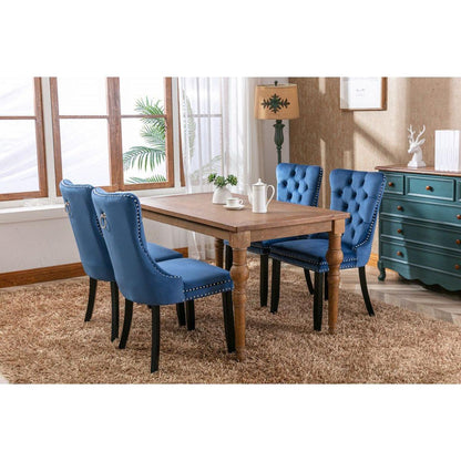 Nikki Collection Modern, High-end Tufted Solid Wood Contemporary Velvet Upholstered Dining Chair with Wood Legs Nailhead Trim 2-Pcs Set,Blue