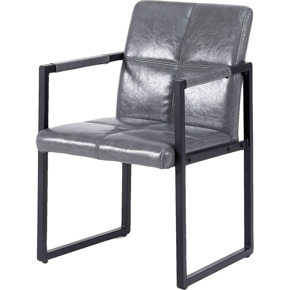 Ligth grey modern european style dining chair PU leather black metal pipe dining room furniture chair set of 2