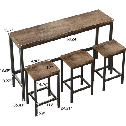 Modern Design Kitchen Dining Table, Pub Table, Long Dining Table Set with 3 Stools, Easy Assembly, Natural