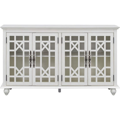 Sideboard with Adjustable Height Shelves, Metal Handles, and 4 Doors for Living Room, Bedroom, and Hallway (Antique White)