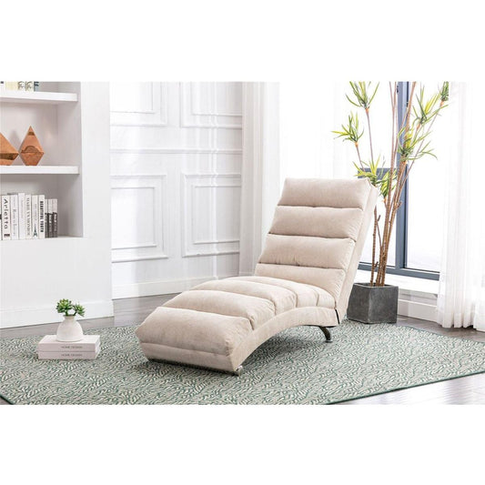 Linen Chaise Lounge Indoor Chair, Modern Long Lounger for Office or Living Room