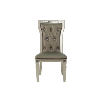 Formal Traditional Dining Room Furniture Chairs Set of 2 Chairs Dark Gray Hue Accent Silver Side Chair Tufted Back Cushion Seat