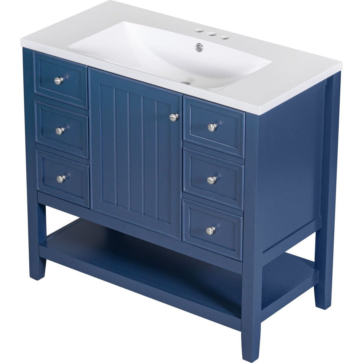 36" Bathroom Vanity with Sink Combo, One Cabinet and Three Drawers, Solid Wood and MDF Board, Blue