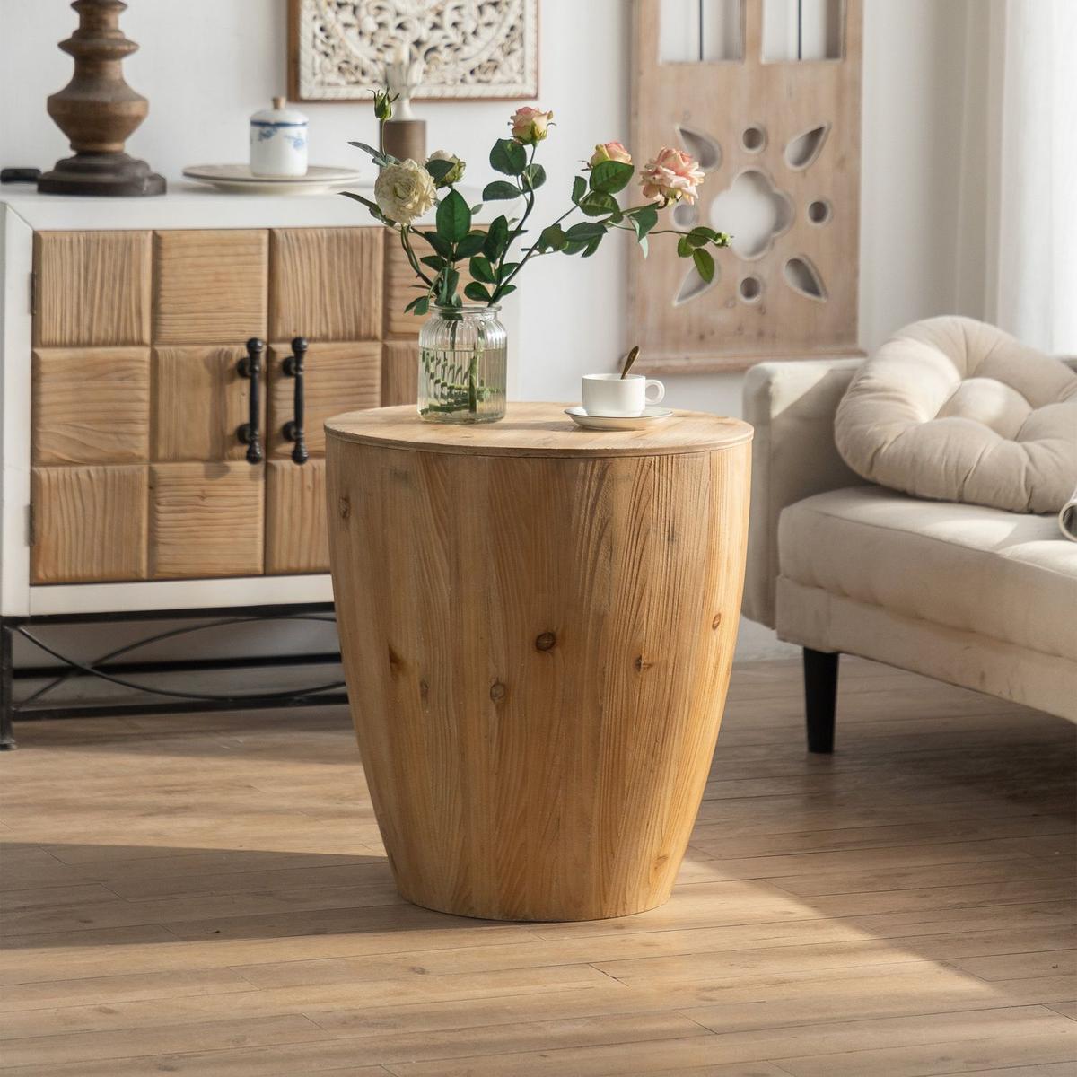 21.06" Vintage Style Bucket Shaped Coffee Table for Office, Dining Room and Living Room