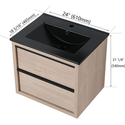 24" Bathroom Vanity, With Black Ceramic Sink And 2 Soft Close Drawers (BLO-G-BL9060BK)W1286S