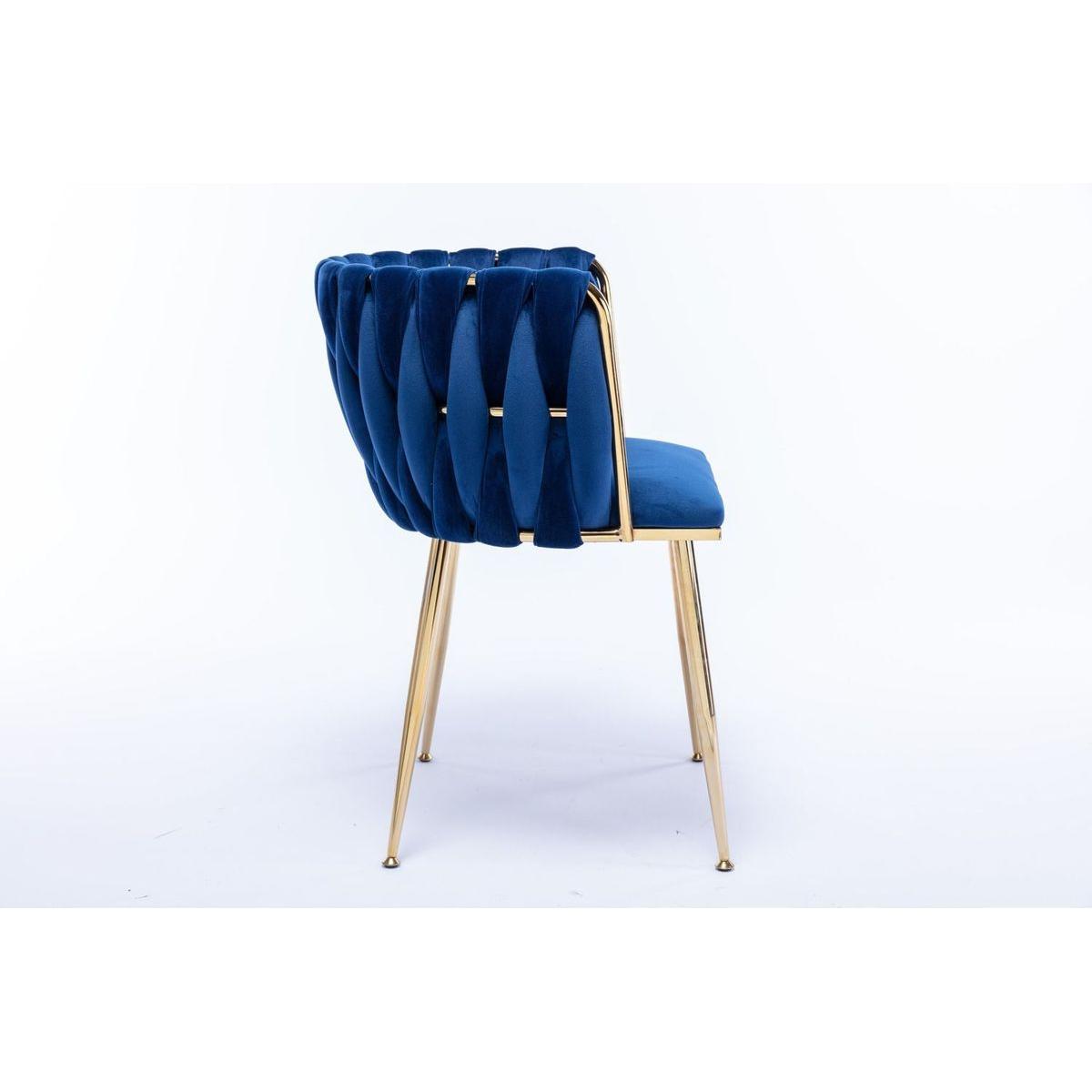 Modern Design Golden Metal Frame Velvet Fabric Dining Chair with Golden Legs,Set of 2,Navy