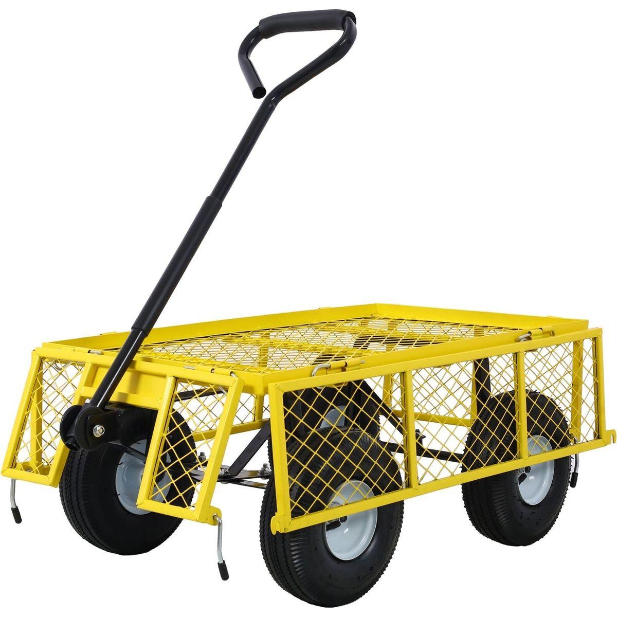 Steel Garden Cart, Steel Mesh Removable Sides, 3 cu ft, 550 lb Capacity, Yellow