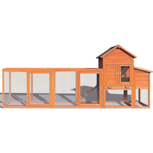 122脟Large Wooden Chicken Coop,Outdoor Hen House with Nest Box, Wire Fence Poultry Cage